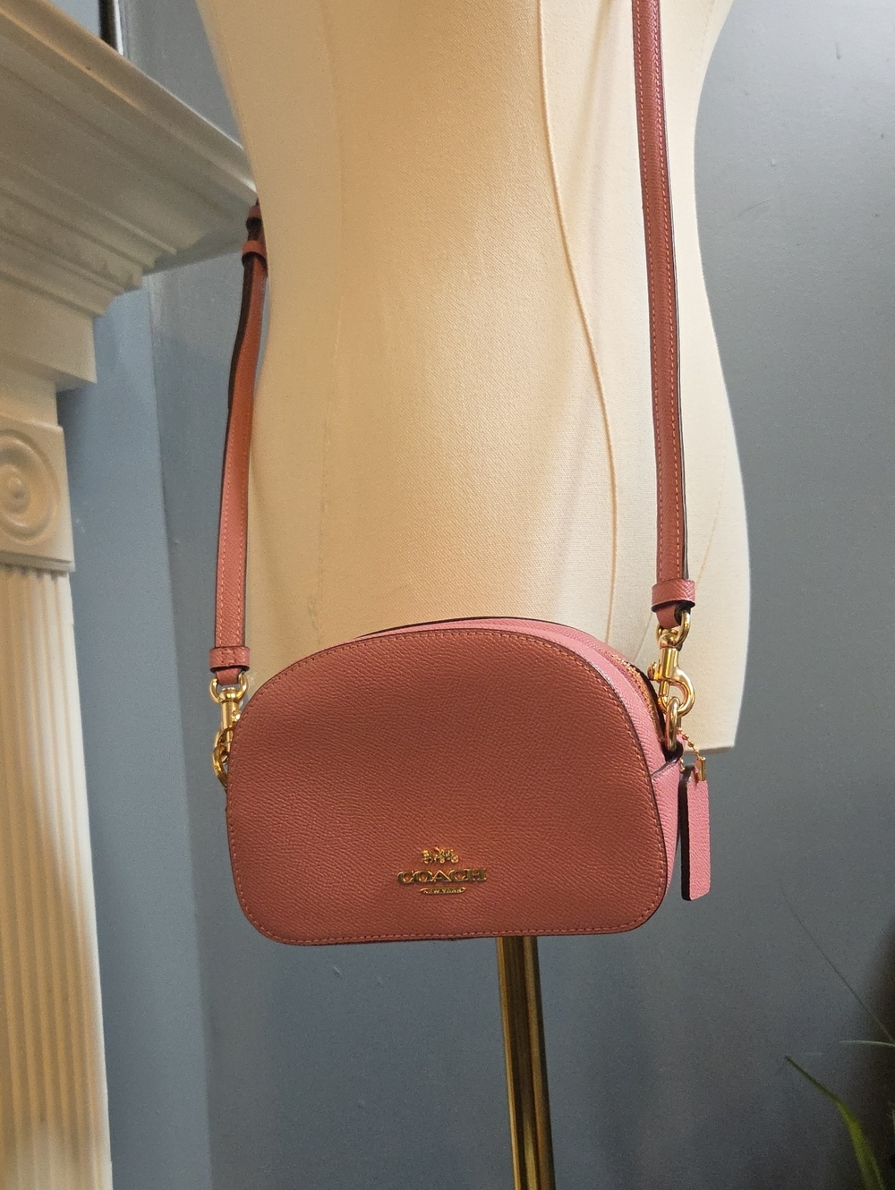 Coach Pebbled Leather Crossbody Bag in Dusty Rose Pink